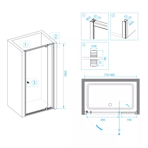 Душевая дверь RGW PA-02B NEW, Цвет стекла: прозрачное, Цвет профиля: Черный, Выбрать размер: 80, изображение 5