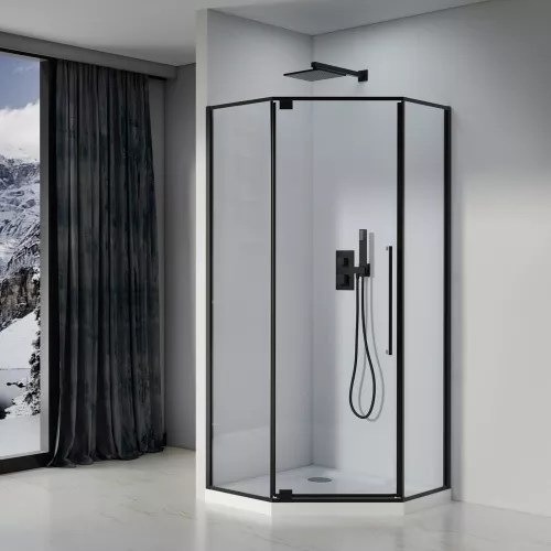 Душевое ограждение Black&White S815 BC, Цвет стекла: прозрачное, Цвет профиля: Черный, Выбрать размер: 100x100, изображение 2