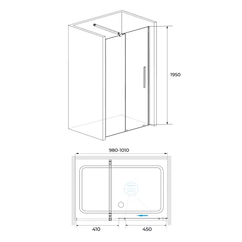 Душевая дверь RGW TO-18B, Цвет стекла: прозрачное, Цвет профиля: Черный, Выбрать размер: 100, изображение 2