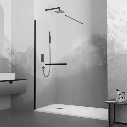 Душевая перегородка RGW WA-041B, Цвет стекла: прозрачное, Цвет профиля: Черный, Выбрать размер: 120