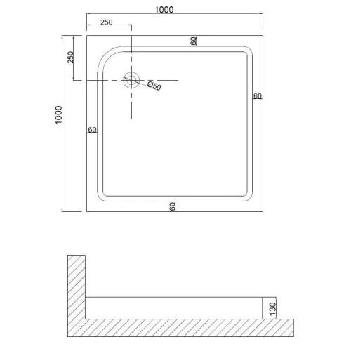 Душевой поддон NG-100-100Q/ 90-90Q /80-80Q квадрат, Выбрать размер: 100*100, изображение 2