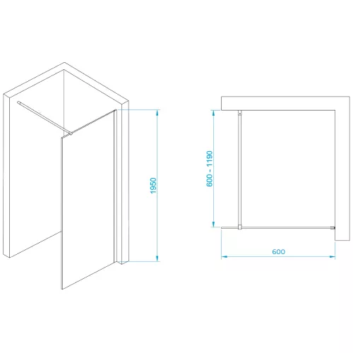 Перегородка для душа RGW WA-002B, Цвет стекла: матовое-сатинат, Цвет профиля: Черный, Выбрать размер: 70, изображение 2