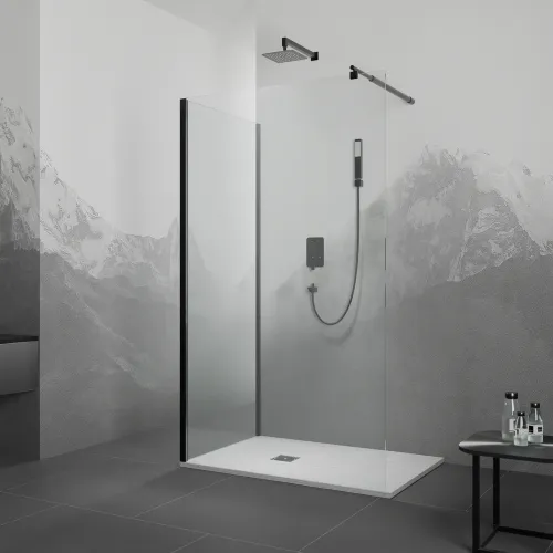 Душевой уголок RGW WA-005B (WA-002B+Z-050-2B), Цвет стекла: прозрачное, Цвет профиля (вариация): Черный, Выбрать размер: 1200*1200