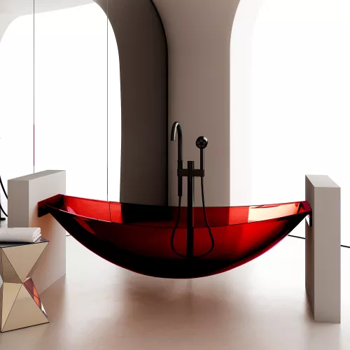 Ванны: Прозрачная ванна ABBER Kristall AT9704Rubin подвесная красная 180*80 1 в магазине Акватория