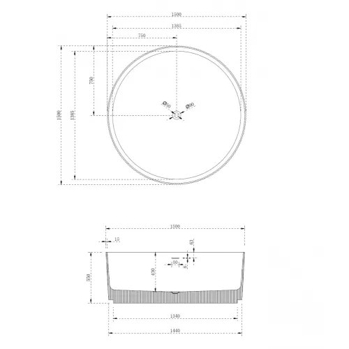 Ванна из искусственного камня ABBER Stein AS9679Blau голубая 150*150, изображение 3