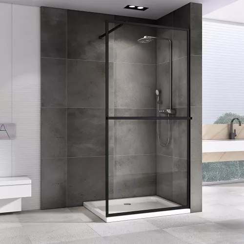 Душевая перегородка ABBER Immer Offen (толщина 8мм), Цвет профиля: Черный, Выбрать цвет: прозрачное, Выбрать размер: 120, изображение 2