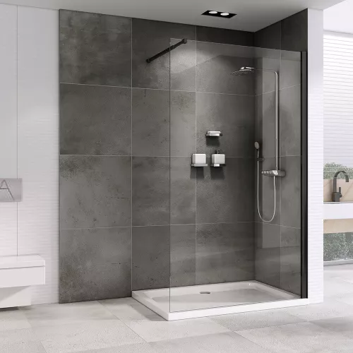 Душевая перегородка ABBER Immer Offen (толщина 8мм), Цвет профиля: Черный, Выбрать цвет: прозрачное, Выбрать размер: 120, изображение 2