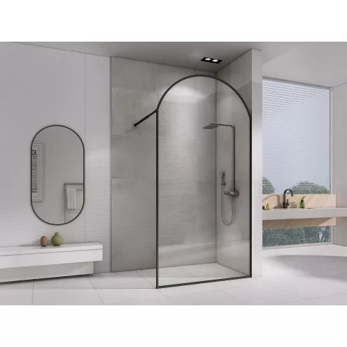 Душевая перегородка ABBER Immer Offen (толщина 8мм), Цвет профиля: Черный, Выбрать цвет: прозрачное, Выбрать размер: 100, изображение 2