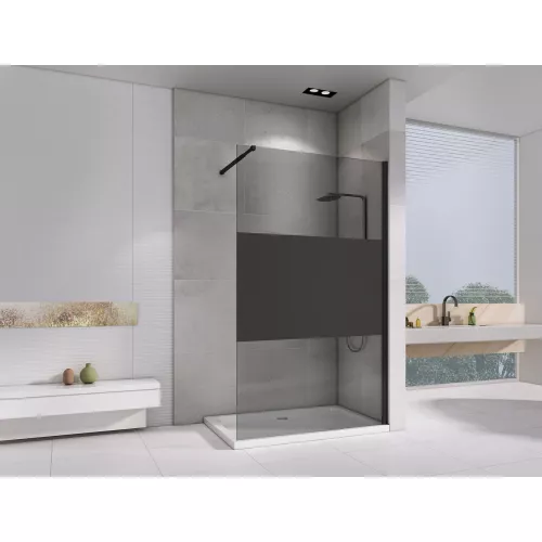 Душевая перегородка ABBER Immer Offen AG69120BT, Цвет профиля: Черный, Выбрать цвет: прозрачное с тонированной полосой, Выбрать размер: 120, изображение 2