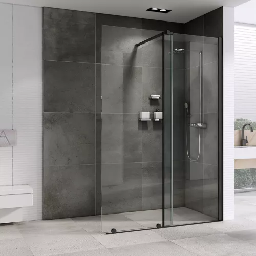 Душевая перегородка раздвижная  ABBER Komfort, Цвет профиля: Черный, Выбрать цвет: прозрачное, Выбрать размер: 120, изображение 2