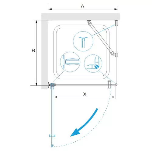 Душевой уголок RGW HO-034, Цвет стекла: прозрачное, Цвет профиля: Хром, Выбрать размер: 800x800, изображение 2