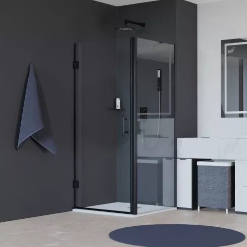 Душевой уголок RGW HO-045-B (HO-011B + Z-050-2B + держ), Цвет стекла: прозрачное, Цвет профиля: Черный, Выбрать размер: 700x1200