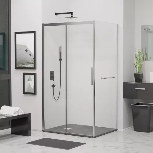 Душевой уголок RGW LE-41-1 (LE-12 + Z-060-2), Цвет стекла: прозрачное, Цвет профиля: Хром, Выбрать размер: 1600x1000
