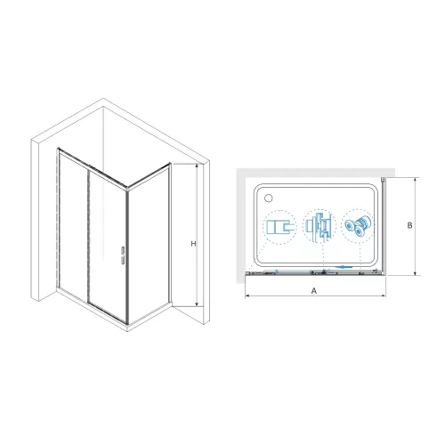 Душевой уголок RGW LE-41-1B (LE-12B + Z-060-2B), Цвет стекла: прозрачное, Цвет профиля: Черный, Выбрать размер: 2000x800, изображение 3
