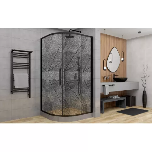 Душевое ограждение HB90 DTO четверть круга, Цвет стекла: с рисунком, Цвет профиля: Черный, Выбрать размер: 90х90, изображение 2