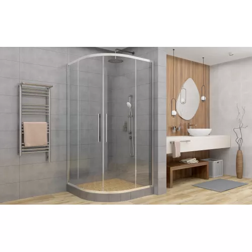 Душевое ограждение HC 80/90/100/120  DTO четверть круга, Цвет стекла: прозрачное, Цвет профиля: Хром, Выбрать размер: 80х80, изображение 2