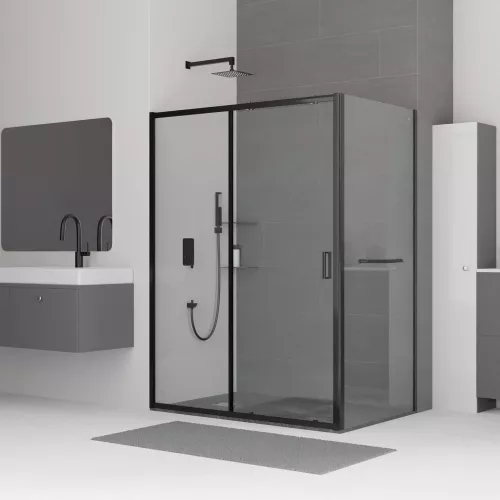 Душевой уголок RGW CL-48-1B (CL-14B + Z-060-1B), Цвет стекла: прозрачное, Цвет профиля: Черный, Выбрать размер: 1600*800