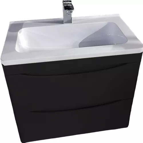 Тумба подвесная с раковиной Style Line "Бергамо мини " (2 ящ.) Люкс антискрейтч черный, PLUS, Выбрать цвет: Черный, Выбрать размер: 90, изображение 2