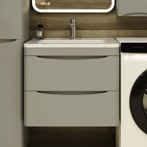 Тумба подвесная с раковиной  Style Line "Бергамо мини" (2 ящ.) Люкс антискрейтч серый, PLUS, Выбрать цвет: серый, Выбрать размер: 60, изображение 6