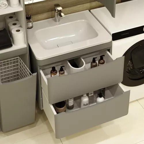 Тумба подвесная с раковиной  Style Line "Бергамо мини" (2 ящ.) Люкс антискрейтч серый, PLUS, Выбрать цвет: серый, Выбрать размер: 60, изображение 9