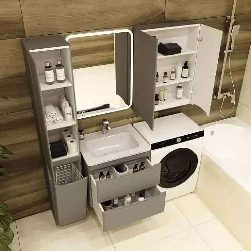 Тумба подвесная с раковиной  Style Line "Бергамо мини" (2 ящ.) Люкс антискрейтч серый, PLUS, Выбрать цвет: серый, Выбрать размер: 60, изображение 7