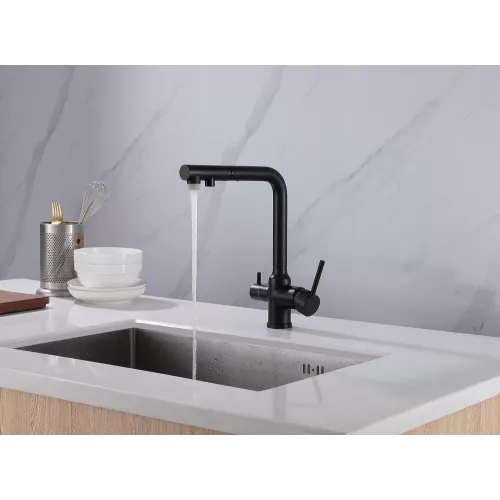 Смеситель ABBER Emotion AF8814B для кухни с подключением фильтра и выдвижной лейкой, черный матовый, Выбрать цвет: Черный, изображение 2