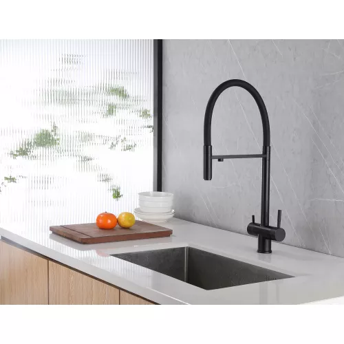 Смеситель ABBER Wasser Kreis AF81141B для кухни с подключением фильтра и выдвижной лейкой, черный матовый, Выбрать цвет: Черный, изображение 2