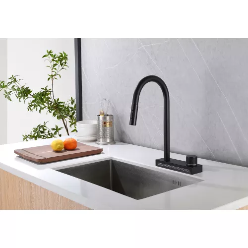 Смеситель ABBER Wasser Kreis AF8114B для кухни с выдвижной лейкой, черный матовый, Выбрать цвет: Черный, изображение 2