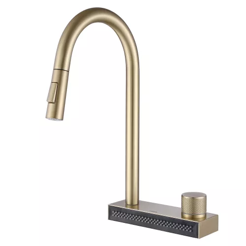 Смеситель ABBER Wasser Kreis AF8114G для кухни с выдвижной лейкой, золото матовое, Выбрать цвет: Золото