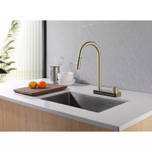 Смеситель ABBER Wasser Kreis AF8114G для кухни с выдвижной лейкой, золото матовое, Выбрать цвет: Золото, изображение 2