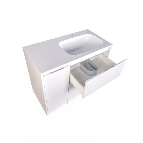 Тумба напольная "Барселона 90" правая (2 ящ.) с выкатной корзиной, Люкс белая, Plus, Ориентация: правая, изображение 6