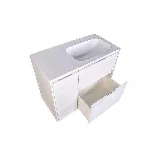 Тумба напольная "Барселона 90" правая (2 ящ.) с выкатной корзиной, Люкс белая, Plus, Ориентация: правая, изображение 5