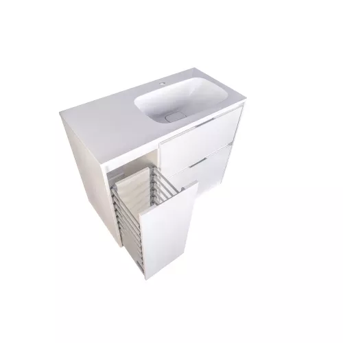 Тумба напольная "Барселона 90" правая (2 ящ.) с выкатной корзиной, Люкс белая, Plus, Ориентация: правая, изображение 4