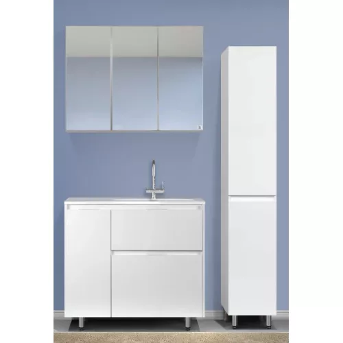 Тумба напольная "Барселона 90" правая (2 ящ.) с выкатной корзиной, Люкс белая, Plus, Ориентация: правая, изображение 3