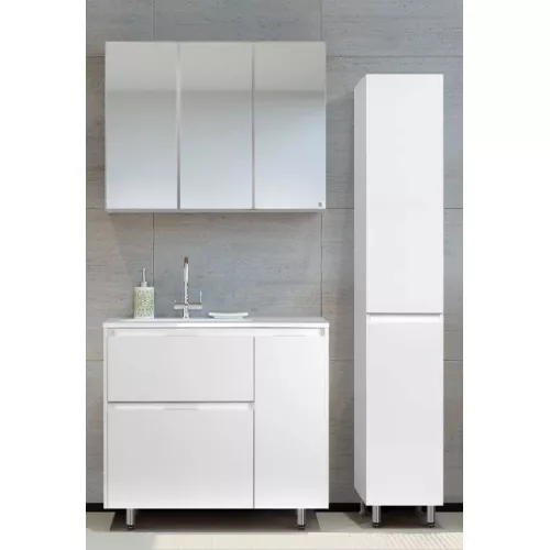 Тумба напольная "Барселона 90" правая (2 ящ.) с выкатной корзиной, Люкс белая, Plus, Ориентация: правая, изображение 2