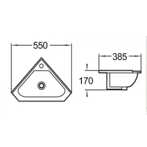 WW AISBACH 7012 GL-WT Раковина подвесная (глянцевая белая) 550х385х170 мм, изображение 2