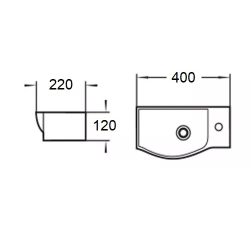 WW AISBACH 7940 MT-BL R Раковина подвесная (матовая черная)  400х220х120 мм, Выбрать цвет: Черный матовый, Ориентация: правая, изображение 2