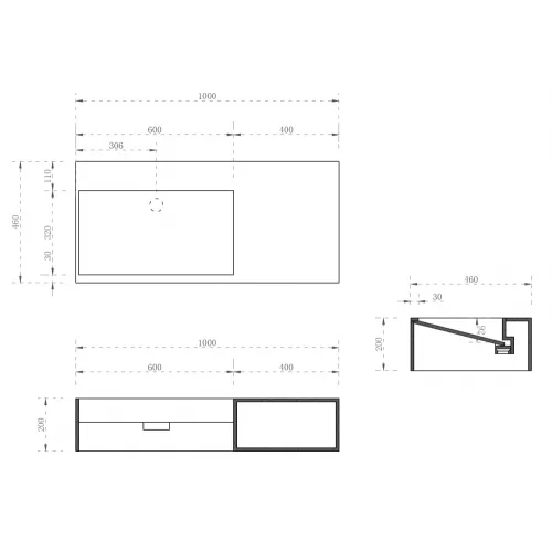 Тумба с раковиной ABBER Stein AS2640 подвесная L/R, Выбрать размер: 20*100, Ориентация: правая, изображение 3