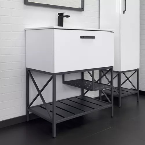 Тумба-умывальник Comforty Бредфорд-75/90  белый/графит с раковиной Comforty, Выбрать цвет: белый графит, Выбрать размер: 75, Комплектация: с белой раковиной 75