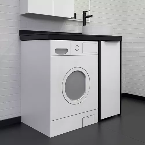 Набор мебели под стиральную машину Comforty Лозанна-100 со столешницей Калакатта Блэк с раковиной 9111