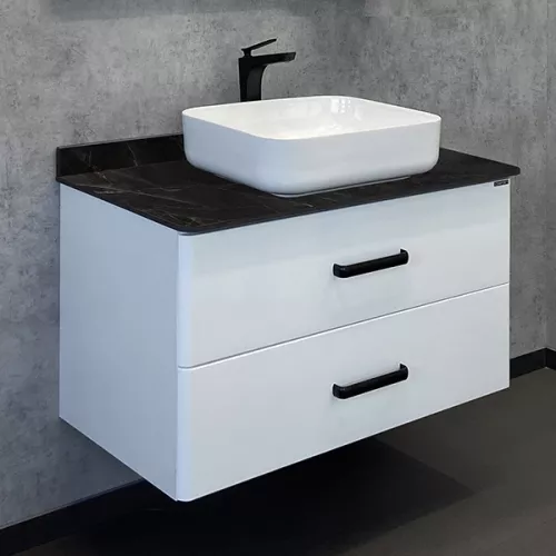 Мебель для ванной: Тумба-умывальник Comforty Амстердам белая со столешницей черная/под мрамор  с раковиной Comforty T-Y9378 1 в магазине Акватория