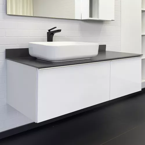 Мебель для ванной: Тумба-умывальник Comforty Милан-120 белая с графитовой столешницей с раковиной Comforty T-Y9378 1 в магазине Акватория