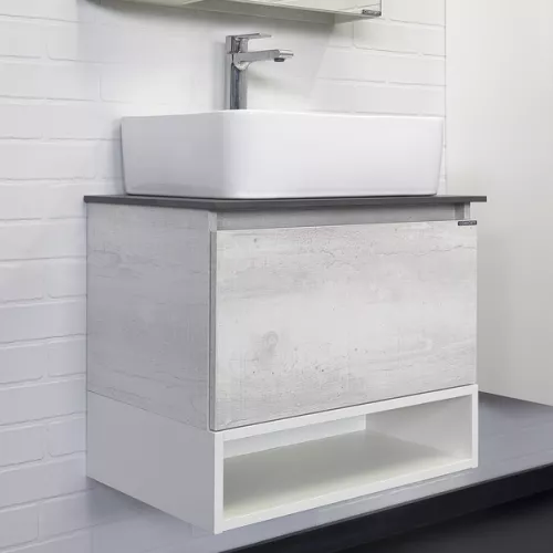 Тумба-умывальник Comforty Прага-60 дуб белый с графитовой столешницей с раковиной Comforty PZ-6068, Внешний вид: столешница графит, Высота (мм): 635, Выбрать цвет: Дуб белый, Выбрать размер: 60, Комплектация: раковина Comforty PZ-6068, изображение 2