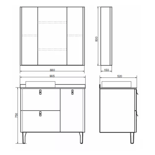 Тумба-умывальник Comforty Сорренто-90Н светло-серый с черной столешницей c раковиной Comforty 9110, изображение 2