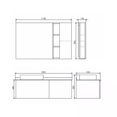 Тумба-умывальник Comforty Милан-120 белая с графитовой столешницей с раковиной Comforty T-Y9378, Внешний вид: столешница графит, Комплектация: раковина Comforty T-Y9378, изображение 2