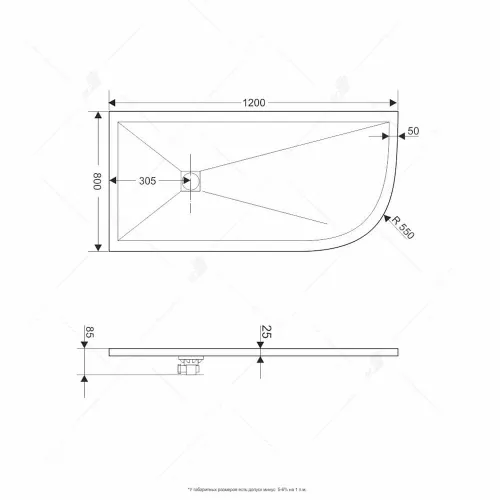 Душевой поддон асимметричный RGW ST/AL-G Графит, Выбрать цвет: Графит, Выбрать размер: 900х1200, Ориентация: Левая, изображение 3