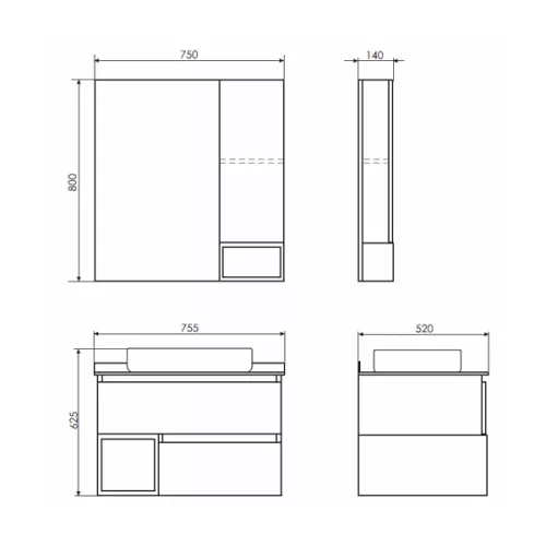 COMFORTY. Тумба-умывальник "Прага-75" дуб белый с серой столешницей, с раковиной COMFORTY, изображение 2
