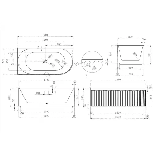 Акриловая ванна ABBER AB9412  L/R, Выбрать размер: 170х80, Ориентация: левая, изображение 5