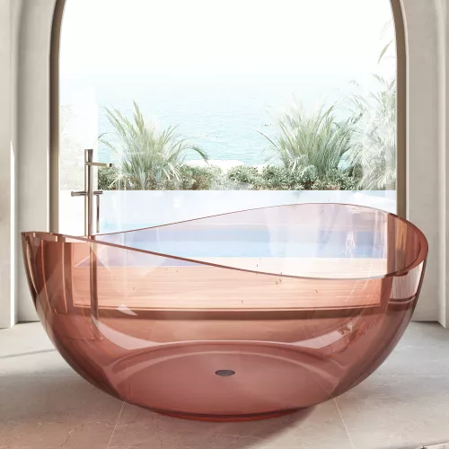 Ванны: Прозрачная ванна ABBER Kristall AT9705Koralle розовая 150*150 1 в магазине Акватория