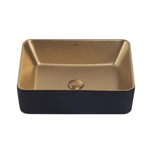 Раковина накладная ABBER Rechteck AC2212BG матовое золото с черным, Выбрать цвет: Золото матовое/черный, изображение 2